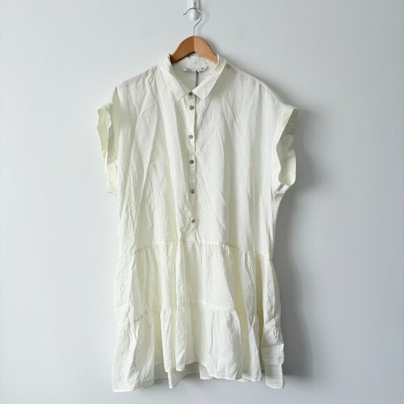 Zara Rhinestone Button Tiered Mini Dress Oyster White NWT Size XL - Picture 2 of 5